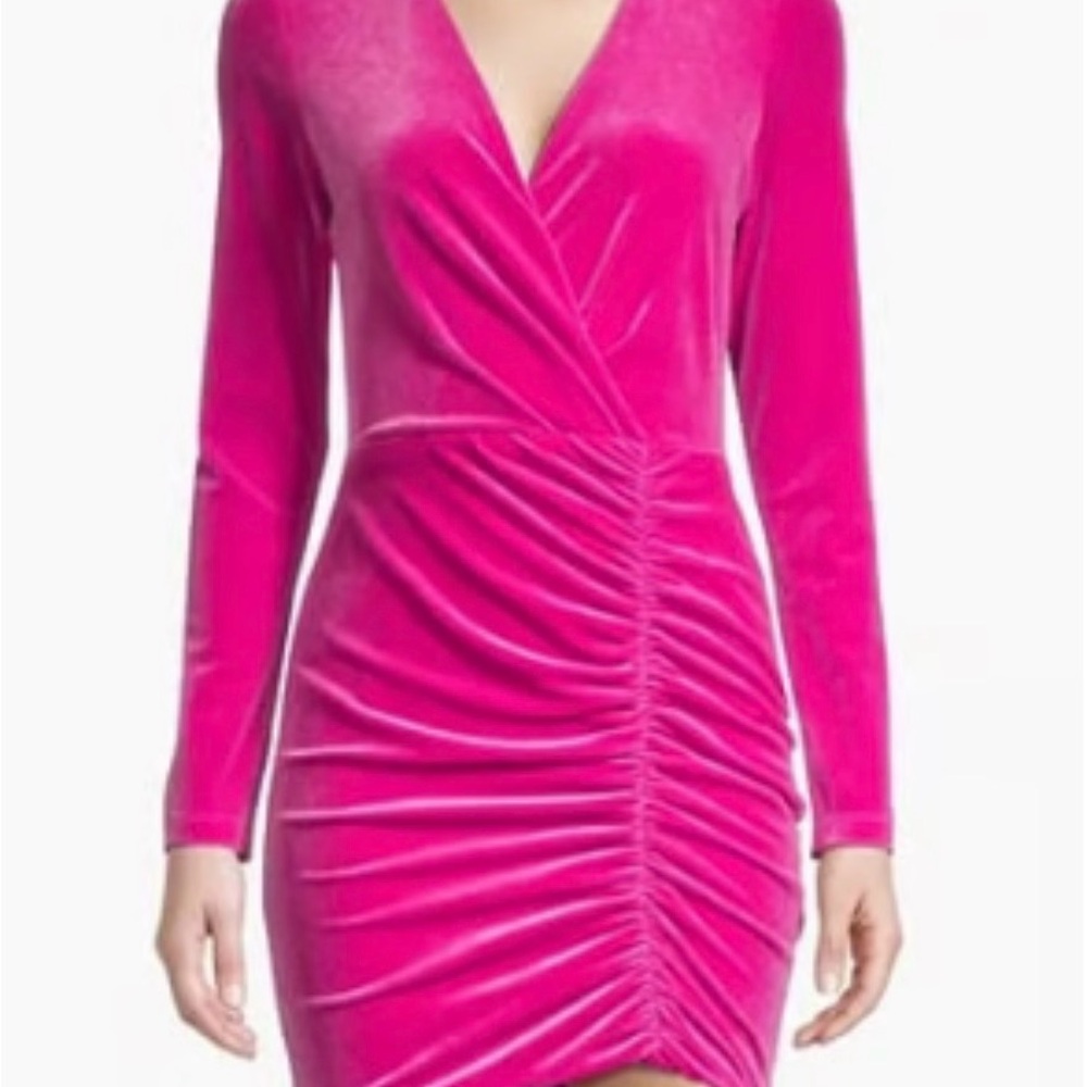 Black Halo Fuchsia Velvet Long Sleeve Dress